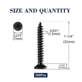 #6 x 1-1/4" Wood Screw 100Pcs 18-8 (304) Stainless Steel Screws Flat Head Phillips Fast Self Tapping Drywall Screws Black Oxide by SG TZH