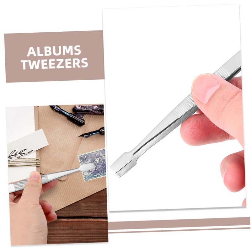 TEHAUX 3pcs Precision Stainless Steel Tweezers Flat Tweezers for Stamp