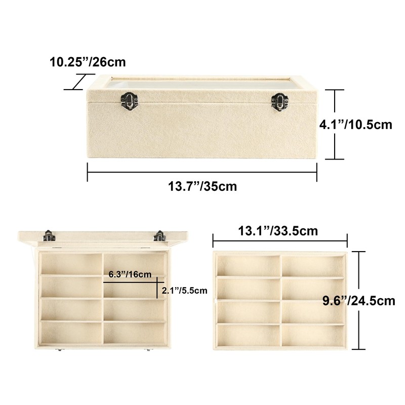 Frebeauty 16-Slot Sunglass Organizer Box,2 Layer Velvet Sunglasses Holder