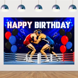 SHADOAMP Wrestling Happy Birthday Decorations, Backdrop Banner 3 x 5ft Hanging Photo Background Banner for Boys 90s Wrestling Theme Birthday Party