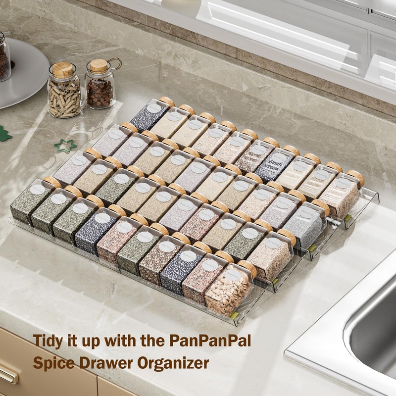 PanPanPal Spice Drawer Organizer, 8 Pack Clear Seasoning Organizer Rack,