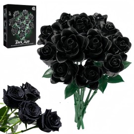 Black Rose Flower Bouquet Set, Artificial Flowers for Adults, Botanical Collection for Room Decoration, Artificial Plant Building Blocks Creative Gifts for Mother Women Girlfriend, No Vase