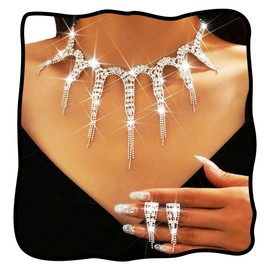 Nicute Rhinestone Necklace Earrings Set Crystal Sparkly Necklaces for Prom Bridal Wedding Jewelry Sets (Silver)
