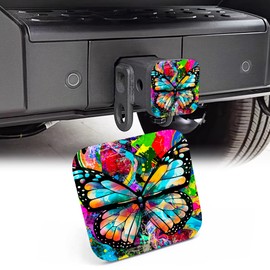 NITAHHHY Trailer Hitch Cover, Colorful Splash Butterfly on Black 2 Inch Hitch Plug Covers Hitch Cover Tube Rubber Towing, Square Receiver Plug Cap for Cars Suvs Trucks