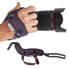 Spider Holster - SpiderPro Camera Hand Strap v2 with Snap Assembly and Optional Wrist Strap – DSLR and Mirrorless Compatible (Purple) - Genuine Leather + Memory Foam