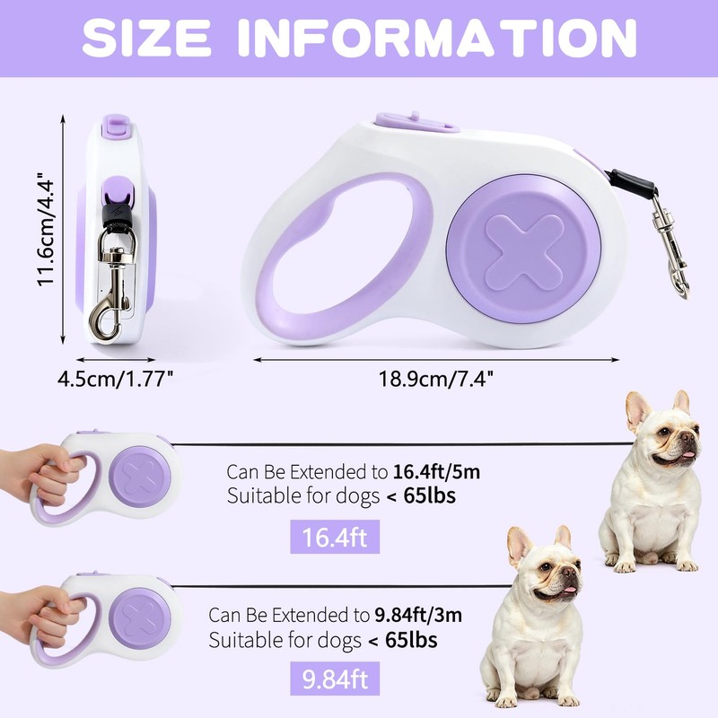 PAWDAY Retractable Dog Leash, 9.84/16.4 ft Tangle Free Retractable Leash