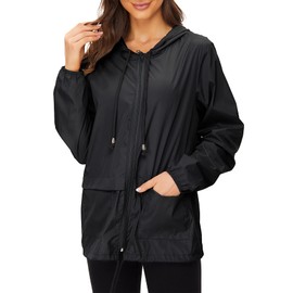Zando Lightweight Rain Jacket Women with Hood Packable Raincoats for Adults Plus Size Rain Jackets for Women Waterproof Anorak Jacket Womens Windbreaker Jacket Black 3XL