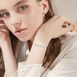 VONALA Faith Cross Bracelet 925 Sterling Silver Faith Hope Love Bracelet Religious Jewelry Gifts for Women Men