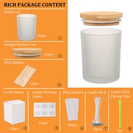 MILIVIXAY 12 Pack 7 OZ Frosted Glass Candle Jars with Lids and Candle Making Kits - Bulk Empty Candle Jars for Making Candles - Spice, Powder Containers.