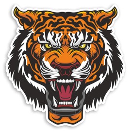 2 x 10cm High Angry Tiger Face Vinyl Sticker Decal #31584