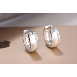 BROWOL Unisex Women's Folding Hoop Earrings AAA Cubic Zirconia Hollow Hypoallergenic 925 Sterling Silver Earrings for Women Men Children