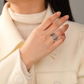 Amaxer Flower of Life Ring for Women Mandala Sacred Geometry Trendy Stainless Steel Hollow Out Statement Band Finger Ring, Stainless Steel