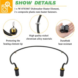 Upgraded W10703867 Dishwasher Heating Element by Techecook Replacement for Whirlpool KitchenAid Kenmore Dishwasher- Replaces W10696509 W10473250 W10195052 W10329322 W10518402 W10687954 Heating Element