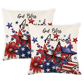 4th of July Decorative Pillow Covers 20 x 20 Set of 2 Blue Red Patriotic Star Floral White Throw Pillow Covers American Flag Usa Flag Star Pillowcse Independence Memorial Day Couch Sofa Decor