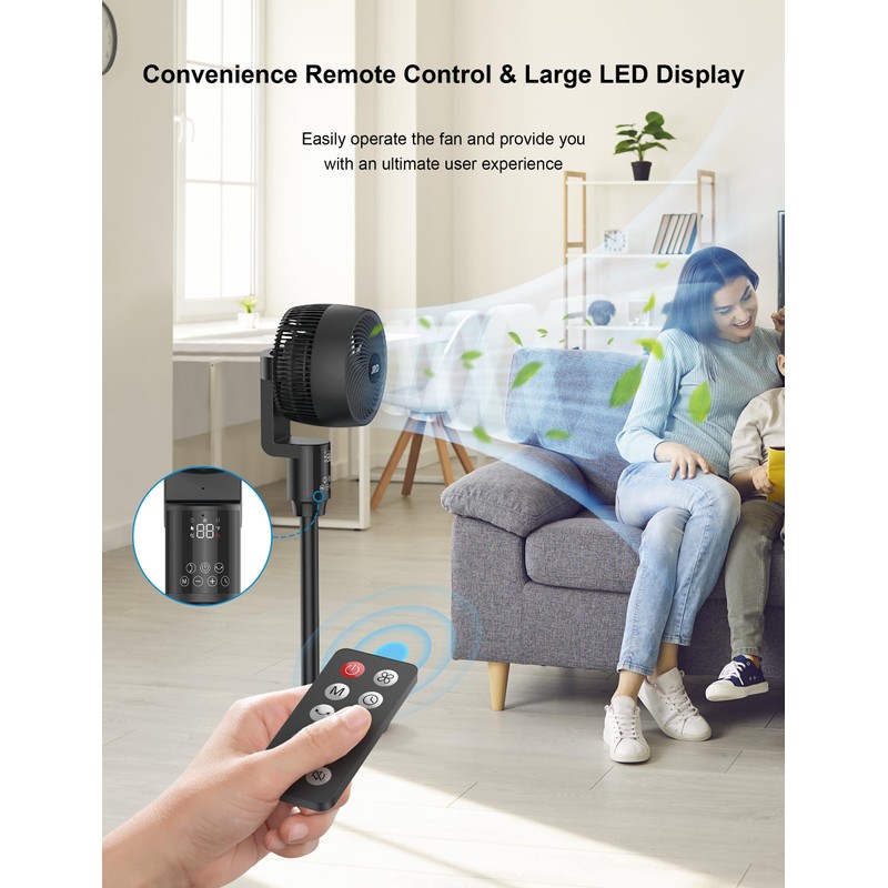 JRD Fan for Bedroom, 70° Oscillating Standing Fans, Quiet Floor