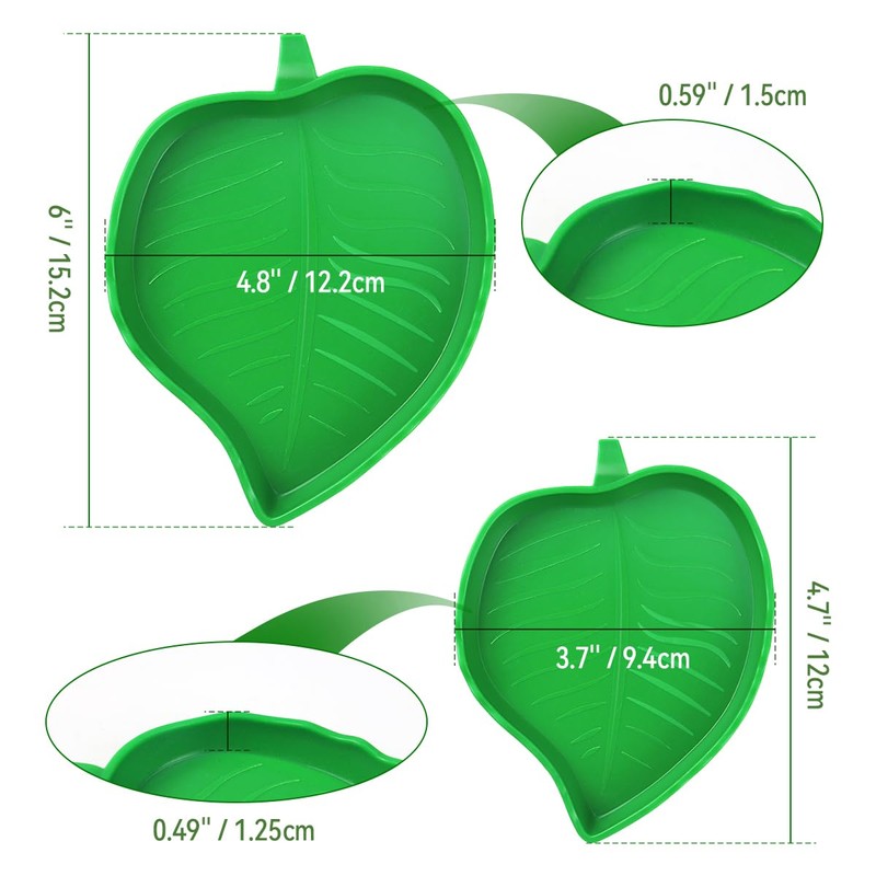 2 Pcs Leaf Reptile Food Water Bowl Plate Dish for