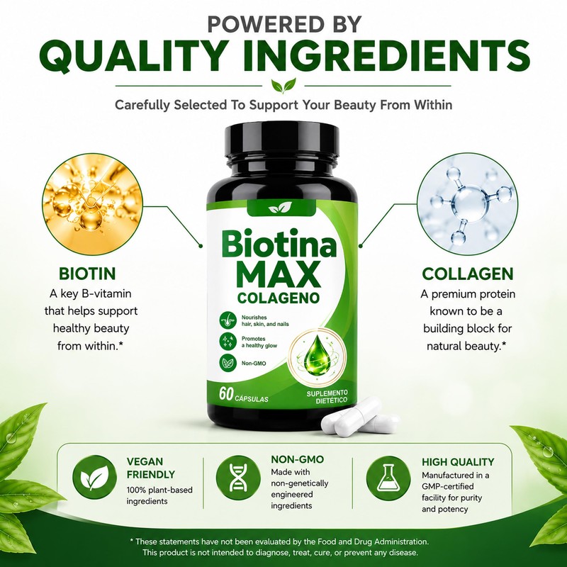 QOCORE Biotina Max Colageno, Hair, Skin & Nails Support with