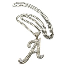 Fashion 21 Iced Out Alphabet Initial Pendant 6mm 36" Cuban Chain Necklace in Silver Tone (A)