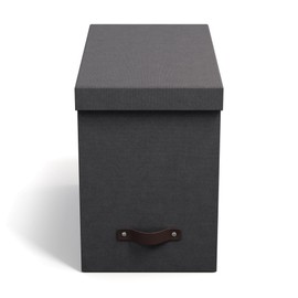 Bigso John Desktop File Box - Storage Solution and Document Organizer for Important Paperwork - Durable Hanging File Box with Lid and Leather Handle - 7.4 in x 13 in x 10.4 in - Black
