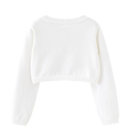 Miipat Toddler Girls Cardigan Long Sleeve Bolero Shrug Kids Knit Sweater Cover Up Button Closure Cropped Tops(White,3-4T)
