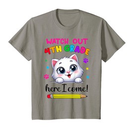 Kids Watch Out 4th Grade Here I Come Girls Cat Back To School T-Shirt