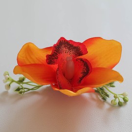 Fangsen Elegant Orchid Lily Floral Hair Clip Perfect for Wedding Hair Accessories Floral Hair Accessories Stunning Bridal Hairpieces silvery (Orange)