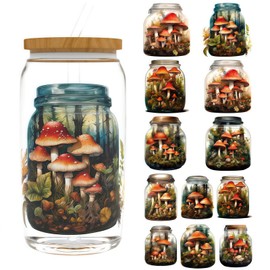 12pcs Mushroom Tree Bottle UV DTF Cup Wraps Transfer Waterproof Sticker for Glass Cups Furniture Craft DIY Crafts，Rub on Transfer Stickers for DIY Water Bottle Laptop Decal Wood Car