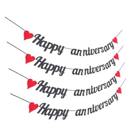COLLBATH 4pcs Happy Anniversary Banner Glittery Heart Garland for Romantic Wedding Celebrations Elegant Decor for Anniversaries and Special Events Versatile Party Accessory with Love