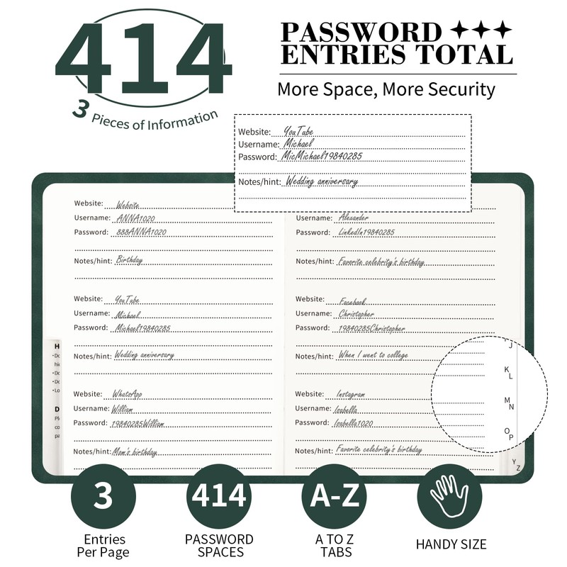 Password Book with Alphabetical Tabs, 4.5"x5.9"Small Pocket Password Keeper Book,