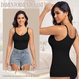 ONEW Shapewear Undershirt Women's Tummy Control Shaping Camisole Vest Top Chest Support Compression Tops Waist Trainer Body Shaper Seamless Shaping Tank Top with Spaghetti Straps, black, XXL