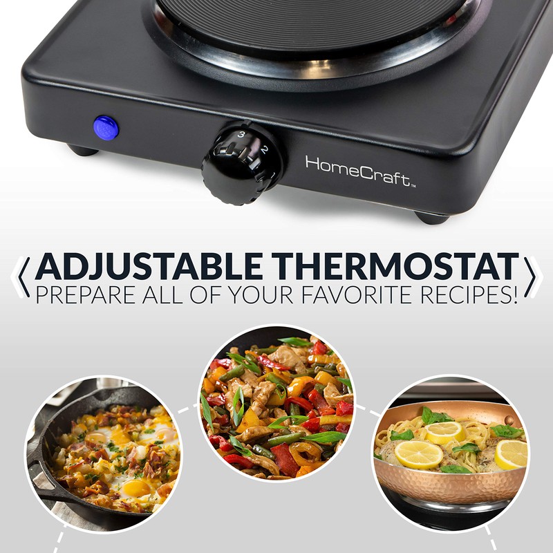HomeCraft HCSB75BK Portable Countertop Single Burner Hot Plate Electric Cooktop,