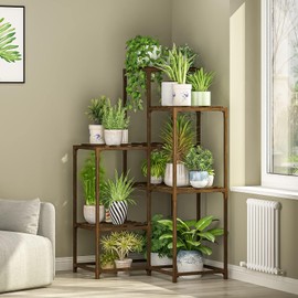 Bamworld Plant Stand Indoor Outdoor Plant Shelf Corner Plant Table 7 Pots Plant Holder for Living Room Plant Rack Indoor Multiple Plants for Patio Balcony Garden Decor