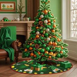 St. Patrick's Day Tree Skirt 30" Gnome Green Clover Shamrock Christmas Tree Skirt St Patrick Tree Mat for Holiday Party Decoration Home Indoor Outdoor