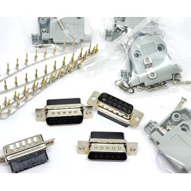 Connectors Pro 4 Sets Crimp Type DB15 Male + Plastic Hoods + Pins D-Sub 15-Pin Crimp On Connector Kit 4 DB15 Male + 4 Hoods + 60 Pins