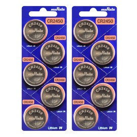 Murata CR2450 Battery DL2450 ECR2450 3V Lithium Coin Cell (10 Batteries)