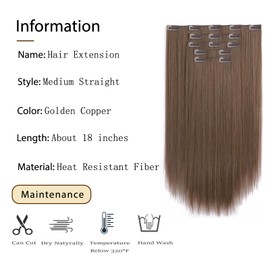 Clip In Hair Extensions Straight StrRid 18 Inch Long Invisible Synthetic Hair Extensions Clip Ins 5pcs Thick Fake Clip On Hair Extension Clips Heat Resistant Hair Pieces For Women Golden Copper 6.5Oz