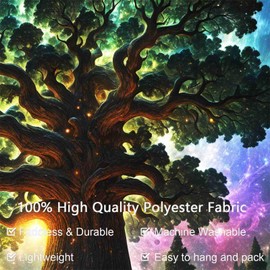 Arsey Tree Tapestry Forest Trippy UV-Reactive Wall Tapestry Glow In The Dark Stars Galaxy Blacklight Tapestry Aesthetic Tapestries Decor Bedroom, Blue, Extra Large, 300x180cm