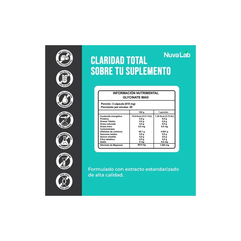 Glicinato Magnesio Capsulas 610mg Nuvalab Domir Sabor