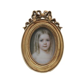 SYLVIA'S SHOP Small Vintage 2.5x3.5 Oval Picture Frame, Mini Antique Ornate Photo Frame, Table Top Display and Wall Hanging Home Decor, Old Fashioned Photo Gallery Art Deco, Bronze Gold