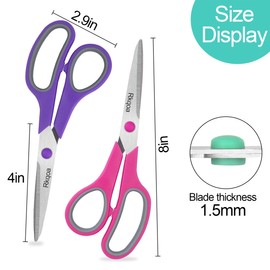 6 Pack Scissors Set, Rkqoa 8" Scissors All Purpose- Comfort-Grip Sharp Scissors for Office School Sewing Craft Supplies, Classroom Must Have, Teacher/Class Scissor, Right/Left Handles