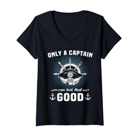 Womens Captain Sailing Boat Captain Motor Boat Captain V-Neck T-Shirt