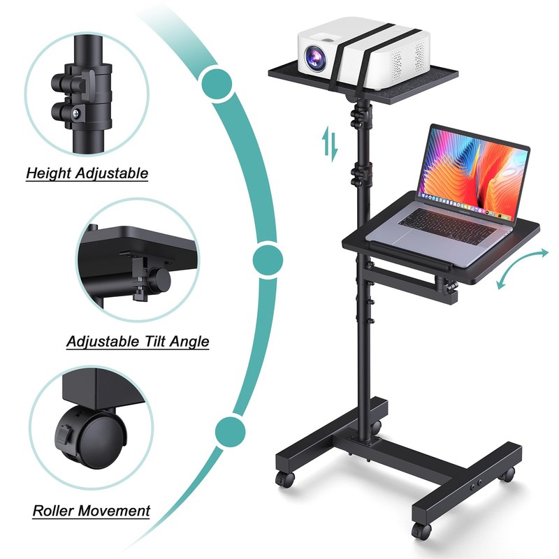 Facilife 2 Shelves Projector Stand Tripod, Mobile Laptop Cart on