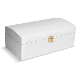 Creative Deco White Wooden Chest with Lid and Lock | 34.5 x 18 x 13.8 cm | Wedding Treasure Chest Large Toy Box Wooden Box Painted Box without Handles | for Valuables and Toys