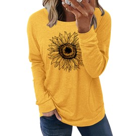 Yellow Sweatshirts for Women Fashion Lightweight Womens Shirts Comfy Cute Loose Fitting Fall Tops T Shirt with Pockets Sunflower S