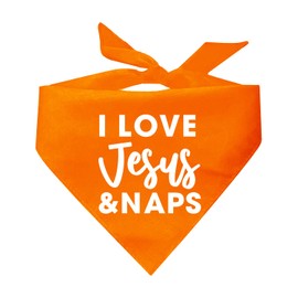 I Love Jesus and Naps Dog Bandana | 100% Cotton Adjustable Triangle | Made in USA | Easter | Religious | Funny Outfit Prop Photoshoot | Orange, One Size (884)
