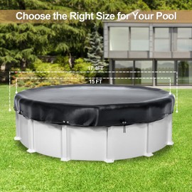 15 Ft Round Pool Cover, Solar Cover for Above Ground Pools, Waterproof Stock Tank Pool Covers Protector with Rope Tie and Ground Nails, PE Tarp Ideal for Waterproof and Dustproof (Black)