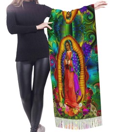 Hisgsiol Virgin Mary Scarf Soft Fringed Warm Scarf Long Shawl Wraps For Women