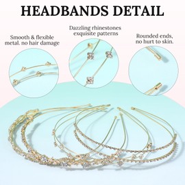 4 Pcs Silver Rhinestone Headbands for Women, Flower Leaf Tiara Crown Head Band Wedding Hair Accessories for Women Girls (Style C, One Size)
