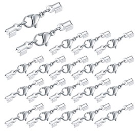 20 Pcs Lobster Claw Clasps with Cord Ends, Stainless Steel Necklace Jewellry Making Lobster Clasps, Lobster Caps Connector for Necklace, Bracelet, DIY Craft Jewellery Making - Silver/32 * 4 mm