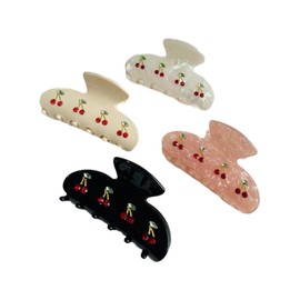 AIMALL 4pcs 3.14" Cherry Pattern Hair Claw Clips for Girls, Acetic Acid Shark Clips, Cute Back Head Hairpins, Durable Hair Accessories for Styling